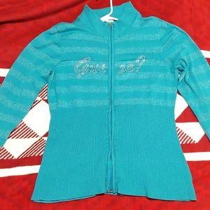 Guess teal zipup sweater